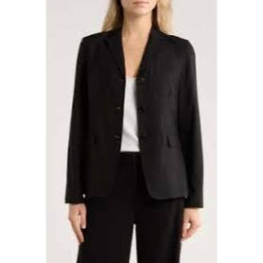 Larry Levine Sport Blazer Women’s Size 10 Black Linen Blend Long Sleeve